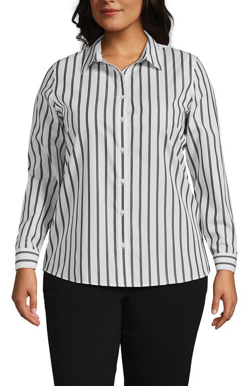Lands' End No Iron Supima Cotton Long Sleeve Shirt In Black Dual Stripe