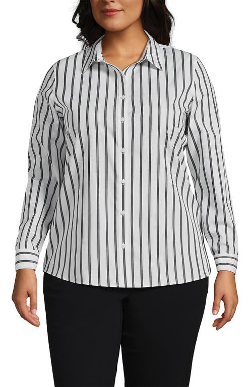 Shop Lands' End No Iron Supima Cotton Long Sleeve Shirt In Black Dual Stripe