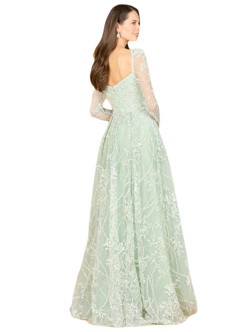Lara New York Long Sleeve Beaded Lace Gown In Dustysage
