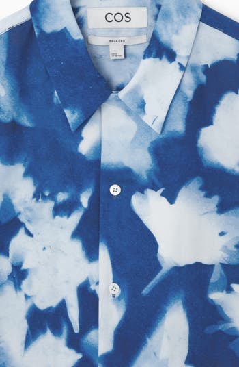 COS Abstract Floral Short Sleeve Lyocell & Linen Button-Up Shirt