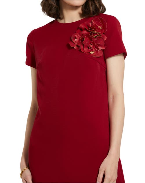 Mac Duggal Crepe Cap Sleeve Mini Dress With 3d Flower Details In Garnet