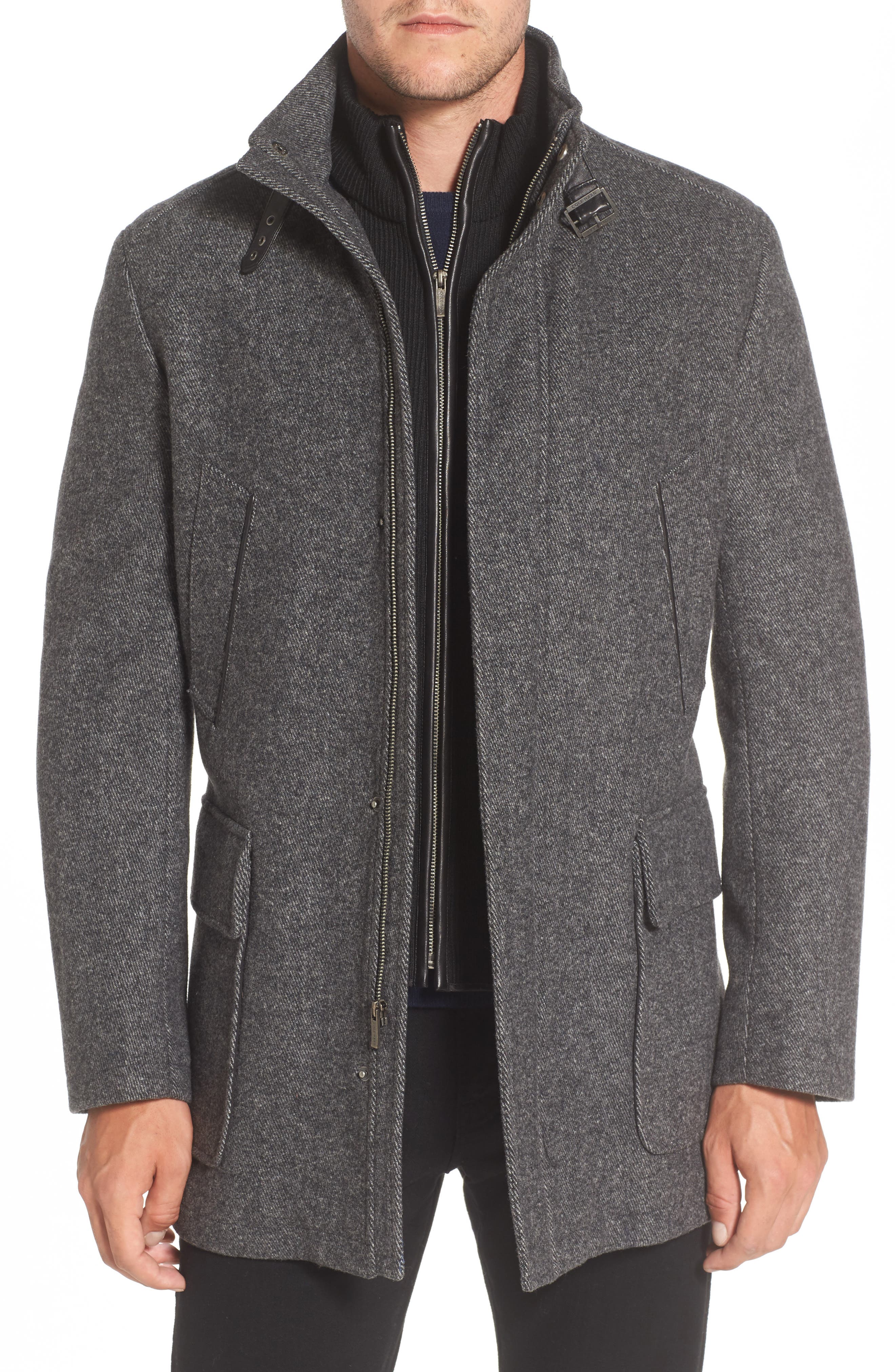 Cole Haan Wool Blend Car Coat with Removable Knit Bib Nordstrom