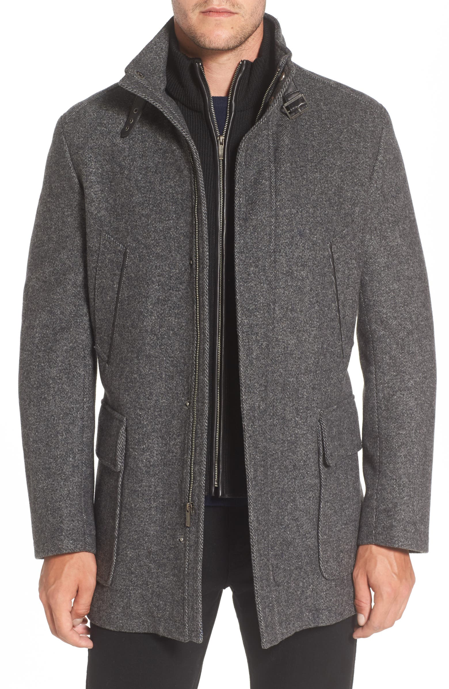 Cole Haan Wool Blend Car Coat with Removable Knit Bib | Nordstrom