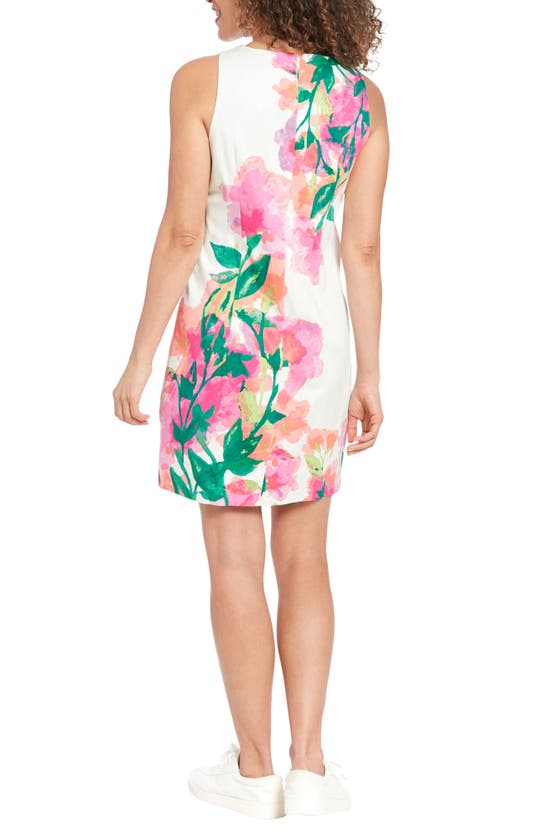 London Times Floral Shift Dress In White/ Pink
