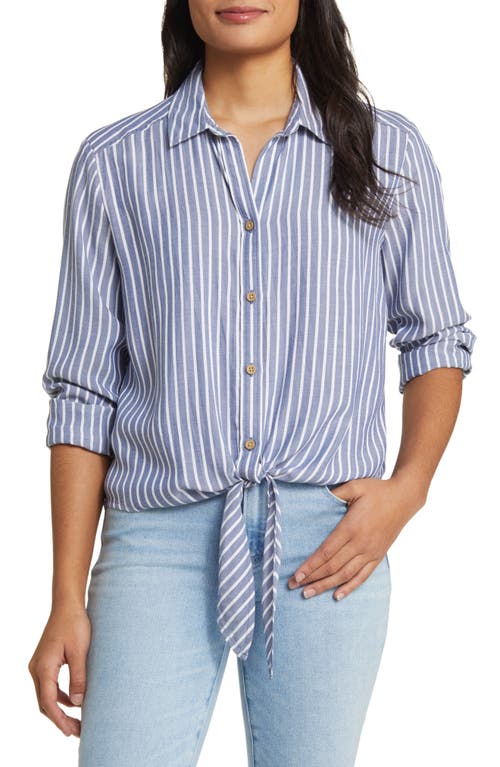 beachlunchlounge Marlo Stripe Tie Front Button-Up Shirt at Nordstrom,