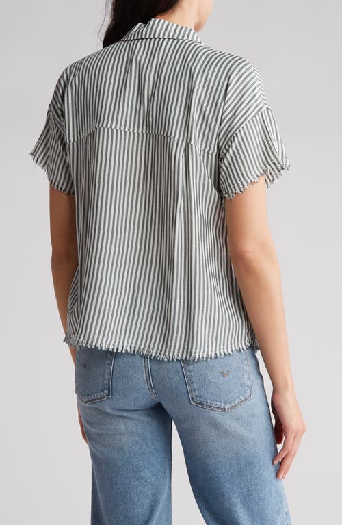 Shop Industry Republic Clothing Frayed Sleeves Camp Shirt In Green/white Stripe