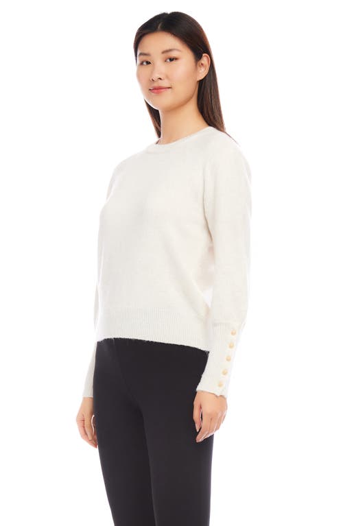 Shop Karen Kane Button Cuff Crewneck Sweater In Cream