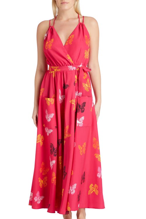 Shop Valimare Amelia Maxi Wrap Crepe De Chine Cover-up Dress In Fuscia