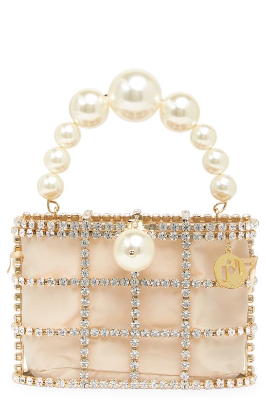 Rosantica Holli Crystal & Imitation Pearl Satin Cage Handbag In Neutrals