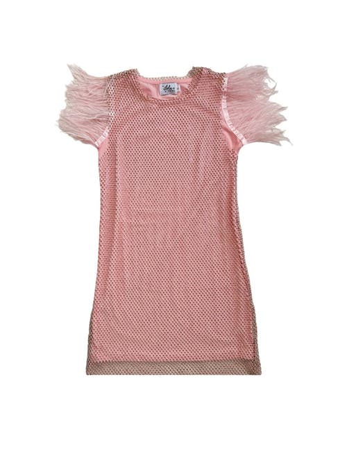 Lola + The Boys Girl's Crystal Feather Trims Sequin Dress In Light Pink
