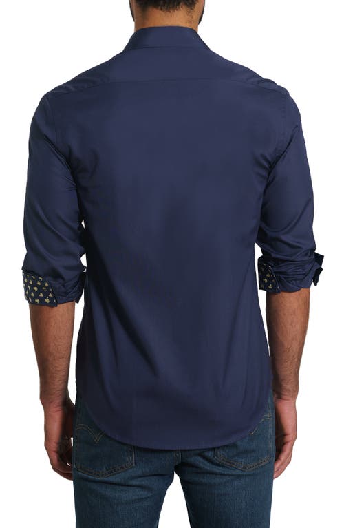 Jared Lang Men's Trim Fit Contrast Cuff Pima Cotton Sport Shirt In Dark Blue