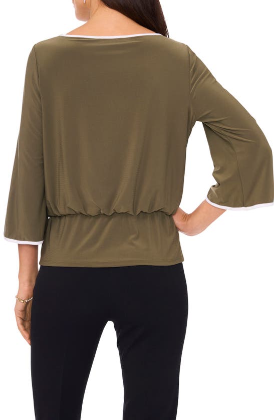 Shop Chaus Banded Waist Flare Sleeve Top In Olive 300