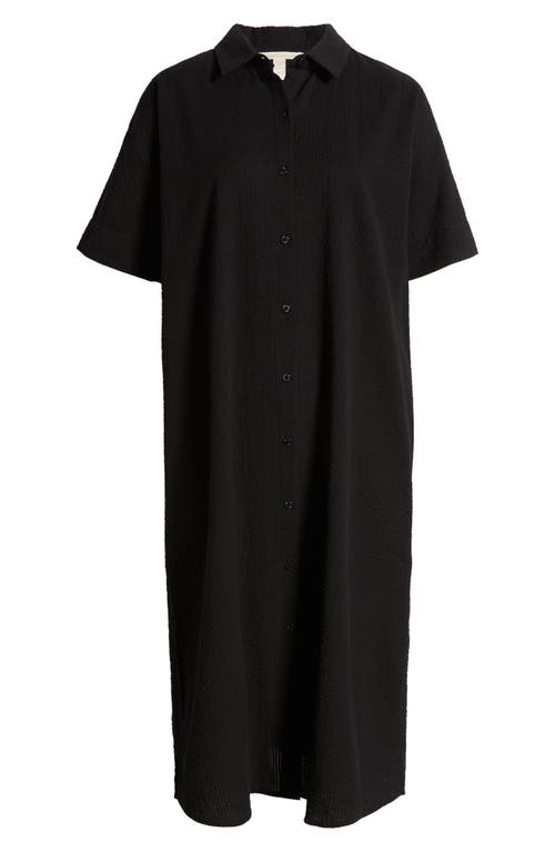 Shop Eileen Fisher Short Sleeve Organic Cotton Midi Shirtdress In Black