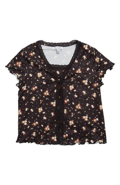 Love, Fire Kids' Camisole & Short Sleeve Cardigan Set in Black Floral at Nordstrom