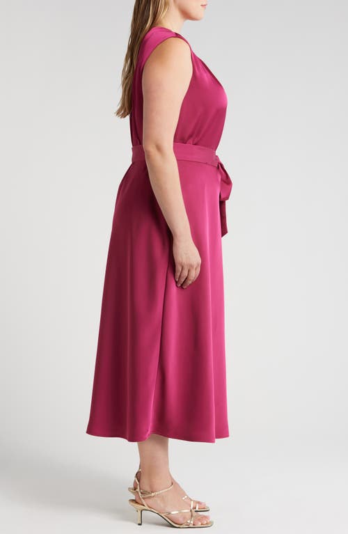 Shop Tahari Asl Cross Neck Satin Midi Dress In Mulberry