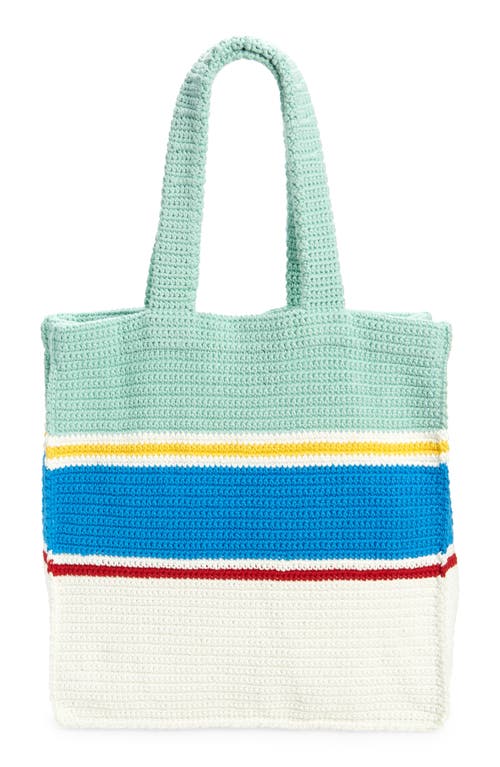 Shop Casablanca Stripe Crochet Tote Bag In White/blue Multi