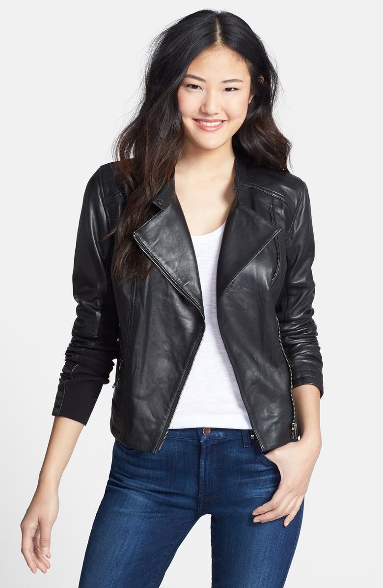 Halogen Zip Detail Leather Moto Jacket Regular Petite Nordstrom Halogen Sup Zip Detail Leather Moto Jacket