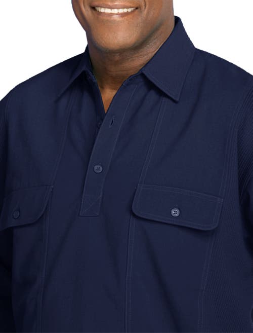 Harbor Bay By Dxl Long-sleeve Mesh Panel Banded-hem Shirt In Navy