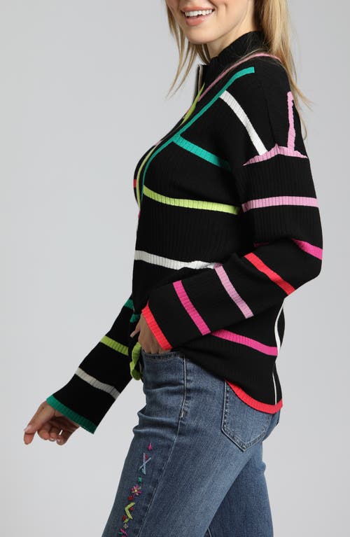 Shop Apny Stripe Half Zip Pullover Sweater In Black Multi