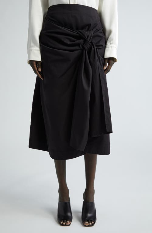 Bottega Veneta Knotted Cotton Poplin Midi Skirt Off Black at Nordstrom, Us