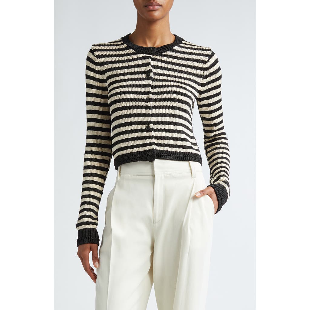 Maria Mcmanus Stripe Shrunken Cardigan In Black/eggshell Stripe