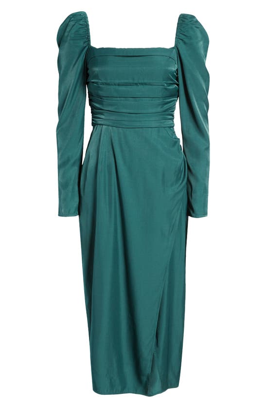CHARLES HENRY RUCHED LONG SLEEVE MIDI DRESS