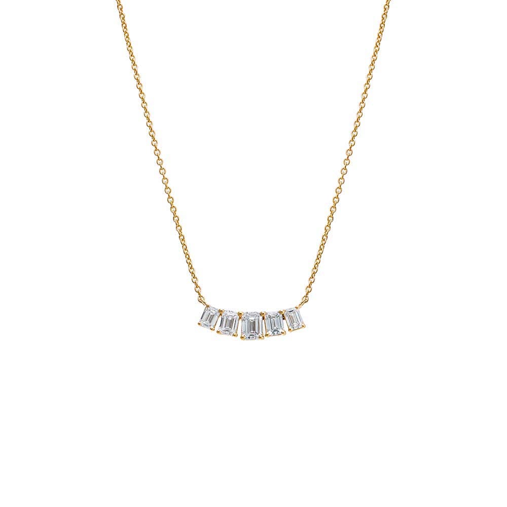 BY ADINA EDEN Lab Grown Diamond Emerald Cut Curved Bar Necklace 14K in 14K Gold Cover