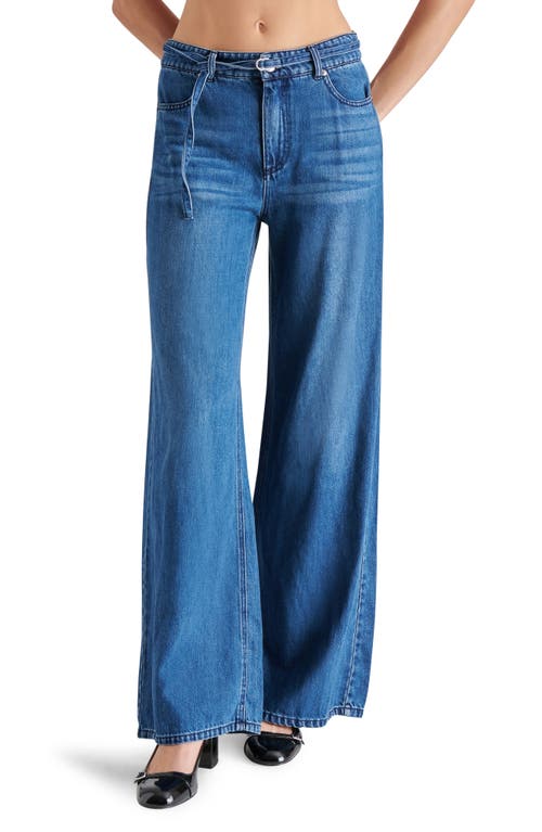 Shop Steve Madden Serenity Belted Wide Leg Jeans In Medium Blue