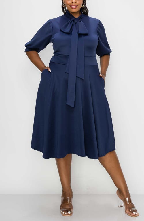 L I V D Carina Donna Fit & Flare Midi Dress In Navy