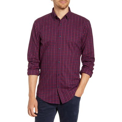 Mizzen+Main Wallace Trim Fit Plaid Flannel Button-Down Performance Shirt Red