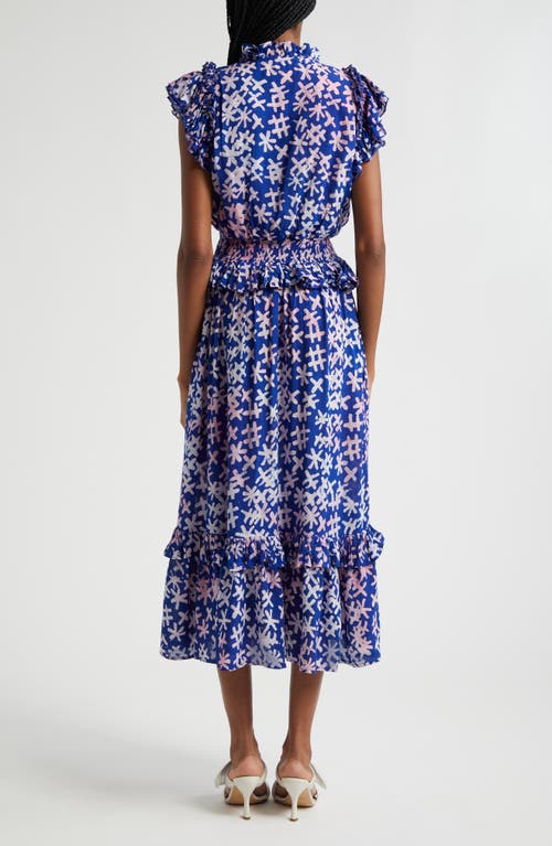 Shop Busayo Bukola Tiered Midi Dress In Blue/pink Multi