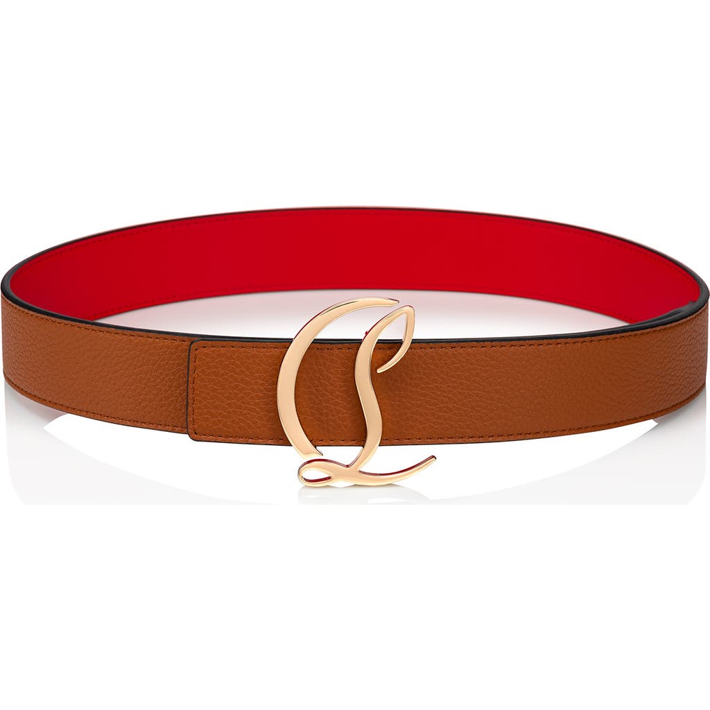Christian Louboutin Cl Logo Leather Belt In Coconut/gold