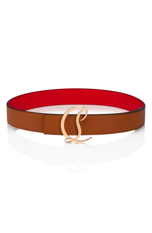 Shop Christian Louboutin Logo Buckle Leather Belt In Coconut/gold