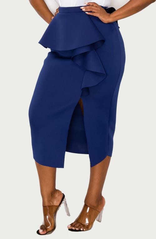 Shop L I V D Ruffle Peplum Midi Skirt In Navy