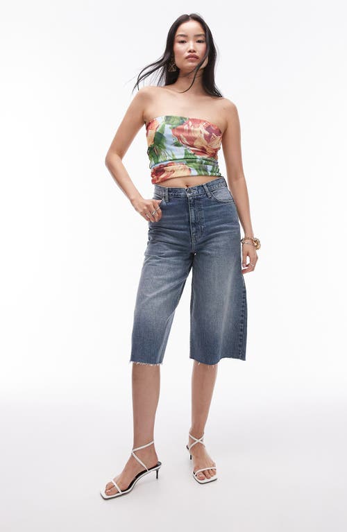 Shop Topshop Painted Floral Strapless Crop Top In Red Multi