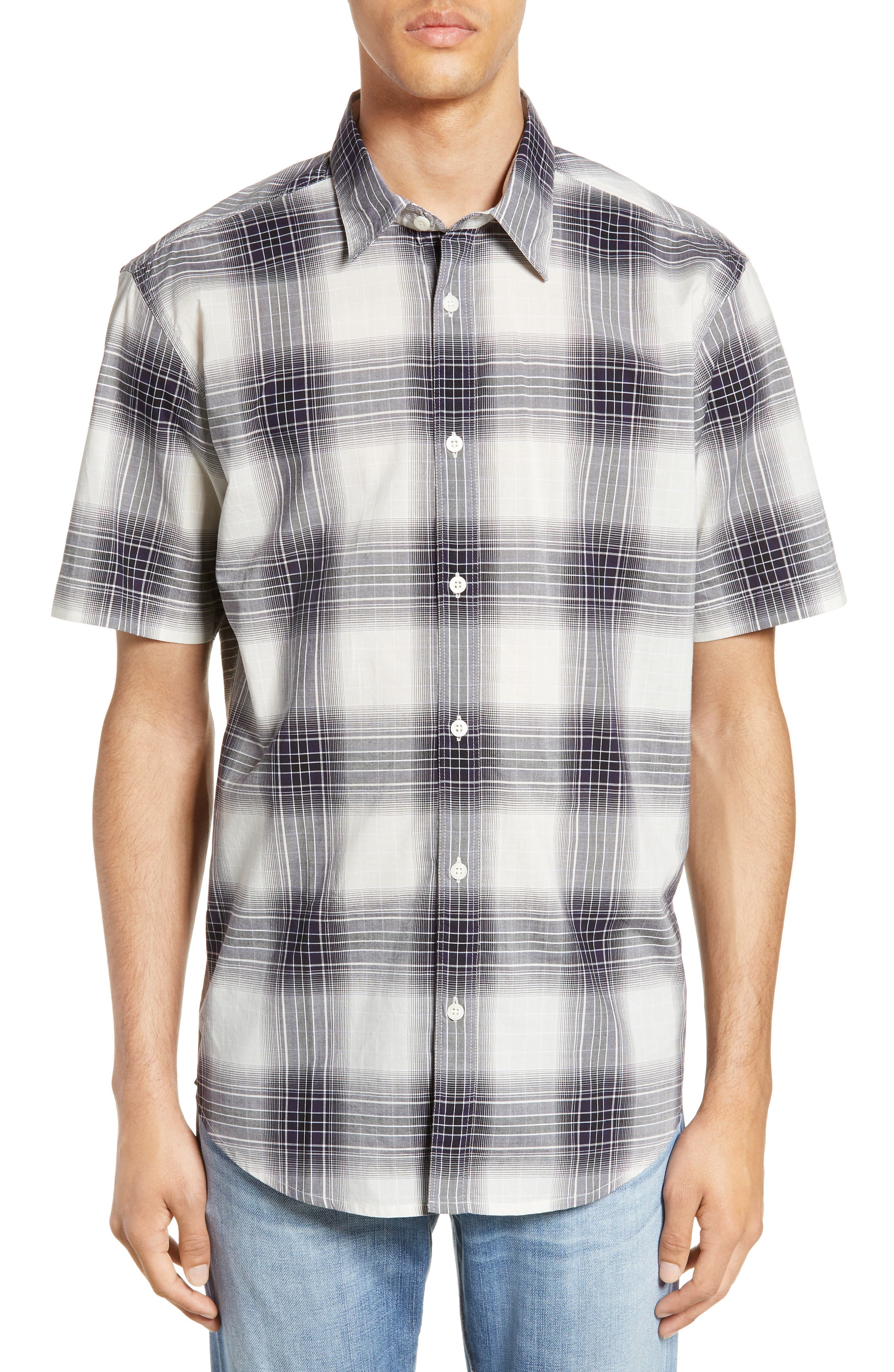 Coastaoro Big Wave Eddy Regular Fit Plaid Sport Shirt, Black