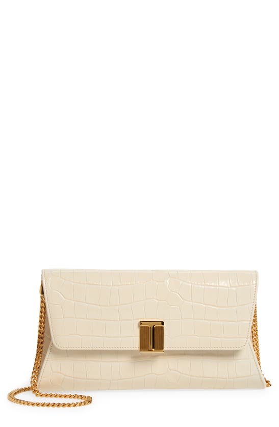Shop Tom Ford Nobile Croc Embossed Patent Leather Clutch In Ivory