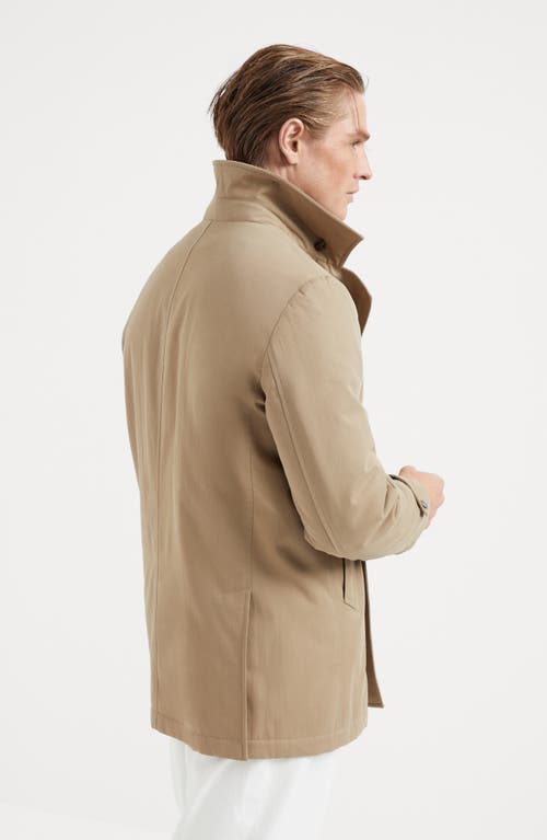 Shop Brunello Cucinelli Techno Cotton Gabardine Pea Coat With Thermore® Padding And Metal Buttons In Light Brown