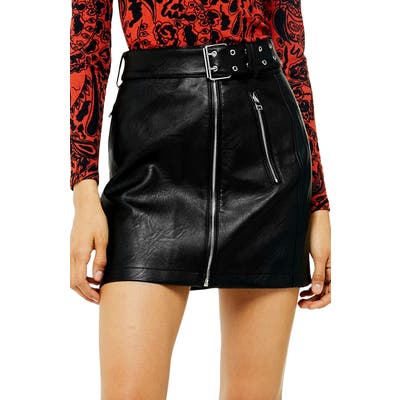 Petite Topshop Hardware Faux Leather Miniskirt, P US (fits like 10-12P) - Black