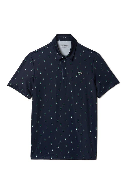 Lacoste Regular Fit Print Stretch Polo Shirt In Rij Marine/calathea