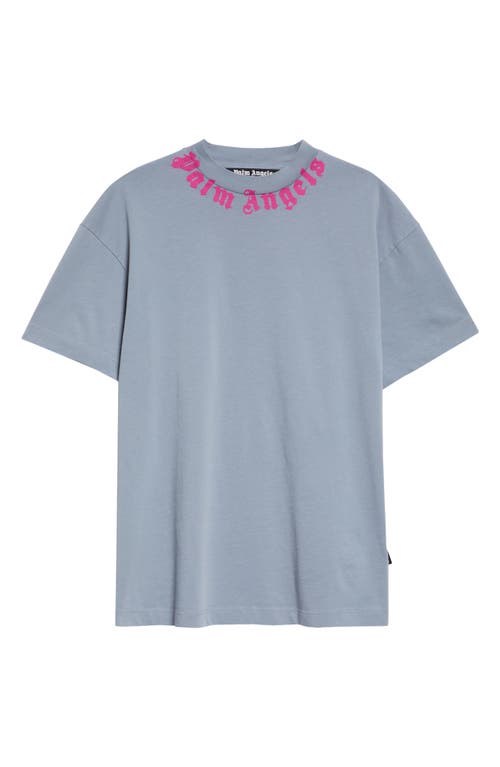 Shop Palm Angels Neck Logo Graphic T-shirt In Light Grey Fuchsia