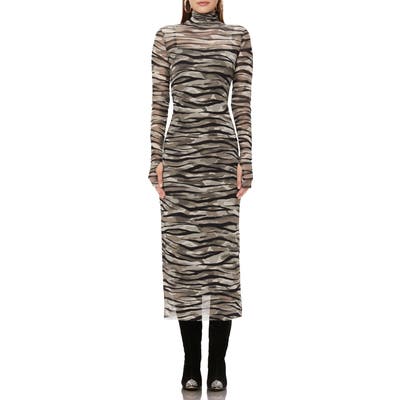 Afrm Shailene Long Sleeve Print Mesh Dress