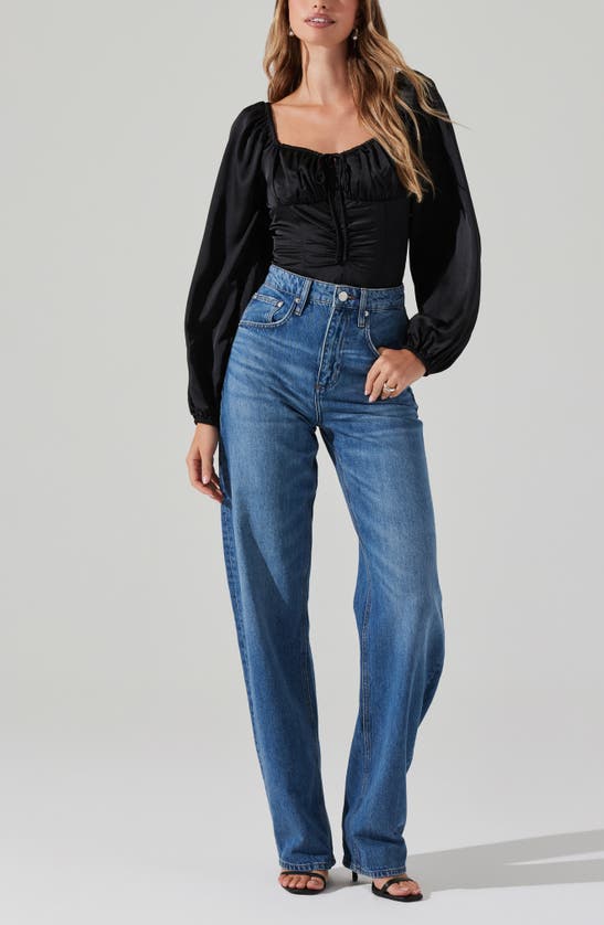 Astr Balloon Sleeve Top In Black