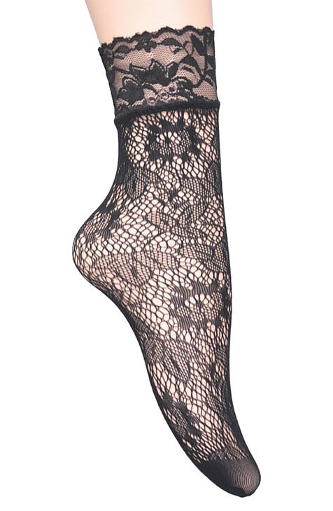 BALLERINA Socks With Lace up Ties Black No Show Peep Lace Hosiery With Long  Satin Ribbon Ties, White Swan Fashion Ballet 