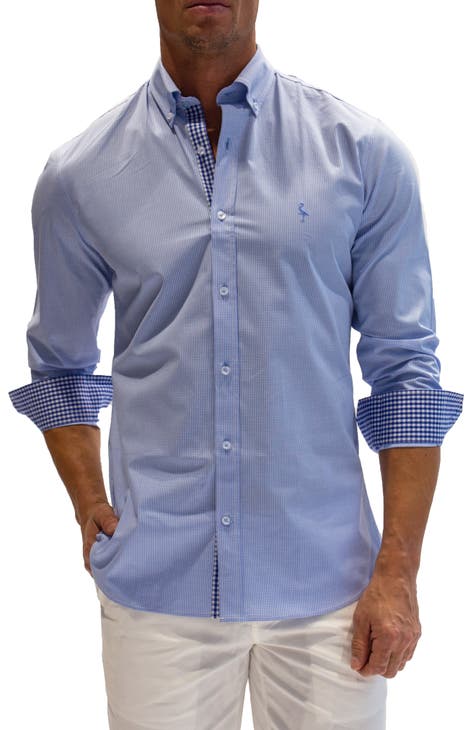 Micro Gingham Long Sleeve Button-Down Shirt