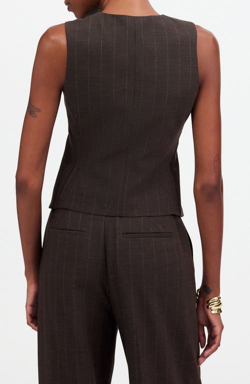 Shop Madewell Pinsttripe Scoop Neck Single Breasted Vest In Chocolate Wide Pinstripe