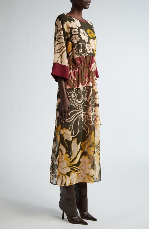 Shop St John St. John Collection Mixed Floral Print Chiffon Dress In Cypress/petal Pink Multi