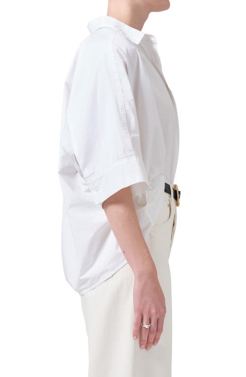 Shop Citizens Of Humanity Claire Origami Three Quarter Sleeve Cotton Button-up Shirt In Optic White