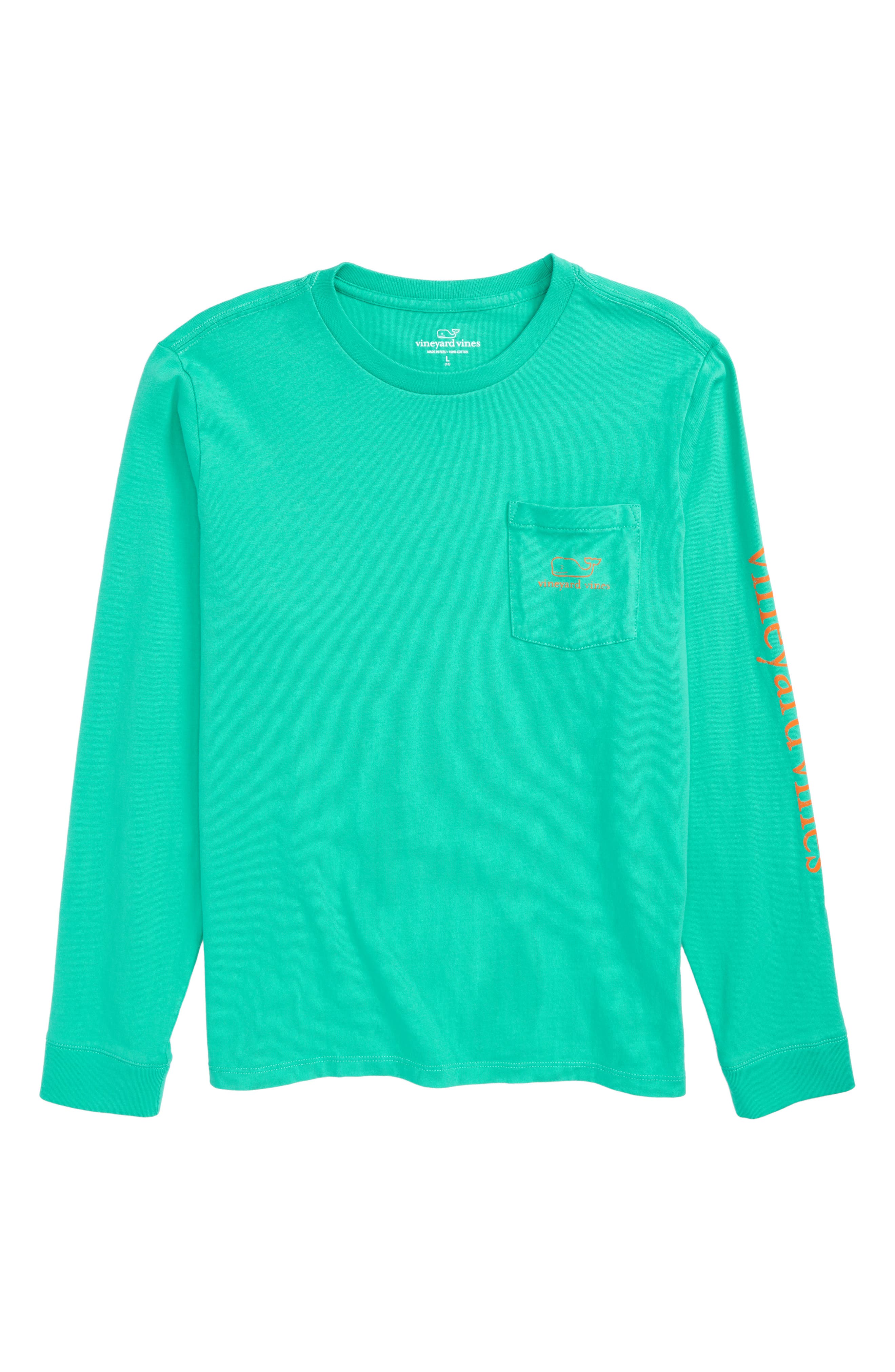 Vineyard Vines Girls L//S Blue Graphic Vintage Whale Cover-Up Pocket T-Shirt