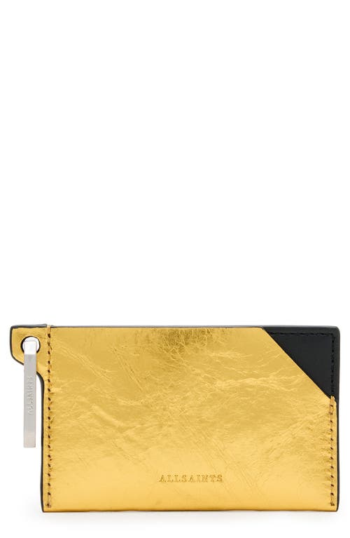 Shop Allsaints Hex Leather Cardholder In Warm Gold